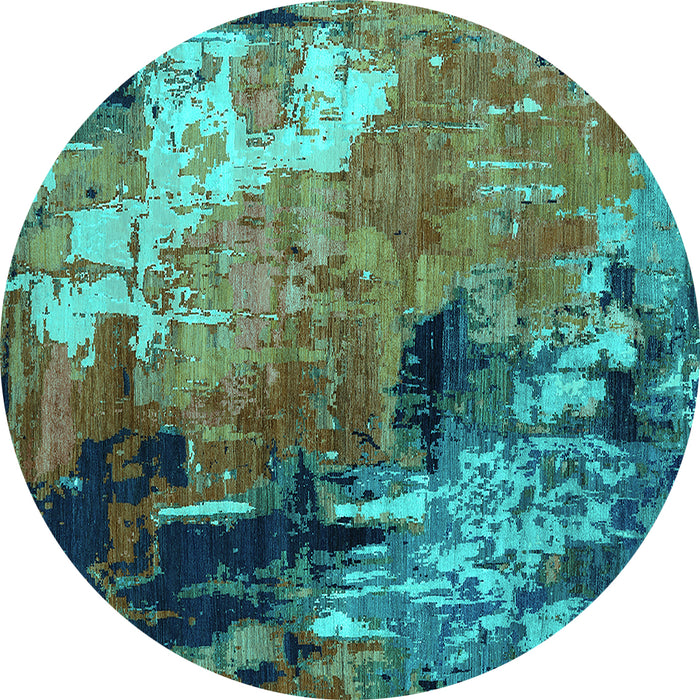 Round Oriental Turquoise Industrial Rug, urb2835turq