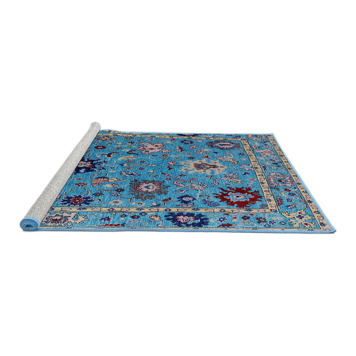 Sideview of Machine Washable Industrial Modern Deep Turquoise Green Rug, wshurb2836