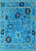 Machine Washable Oriental Light Blue Industrial Rug, wshurb2836lblu