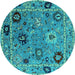 Round Oriental Turquoise Industrial Rug, urb2836turq