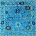 Square Machine Washable Oriental Light Blue Industrial Rug, wshurb2836lblu