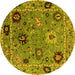 Round Machine Washable Oriental Yellow Industrial Rug, wshurb2836yw