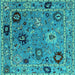 Square Machine Washable Oriental Turquoise Industrial Area Rugs, wshurb2836turq
