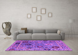 Machine Washable Oriental Pink Industrial Rug in a Living Room, wshurb2836pnk