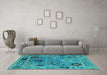 Machine Washable Oriental Turquoise Industrial Area Rugs in a Living Room,, wshurb2836turq