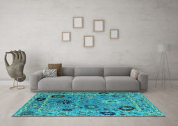 Machine Washable Oriental Turquoise Industrial Area Rugs in a Living Room,, wshurb2836turq