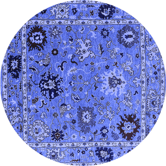 Round Machine Washable Oriental Blue Industrial Rug, wshurb2836blu