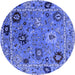 Round Machine Washable Oriental Blue Industrial Rug, wshurb2836blu