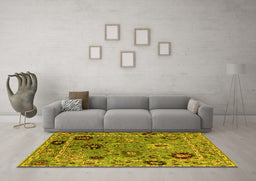Machine Washable Oriental Yellow Industrial Rug in a Living Room, wshurb2836yw