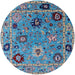 Round Mid-Century Modern Deep Turquoise Green Oriental Rug, urb2836