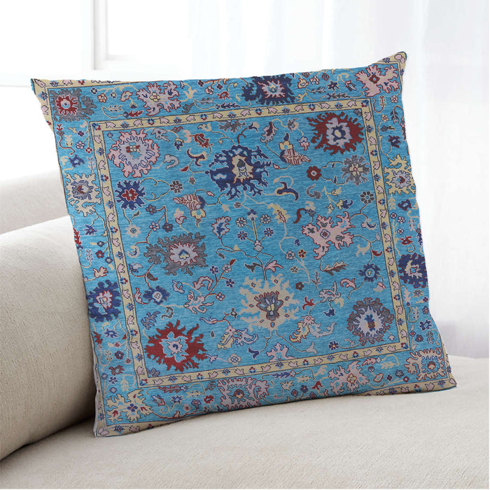 Lifestyle Image of Mid-Century Modern Urban Square Deep Turquoise Green Throw Pillow, 18 inch by 18 inch, pwurb2836