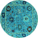 Round Machine Washable Oriental Turquoise Industrial Area Rugs, wshurb2836turq