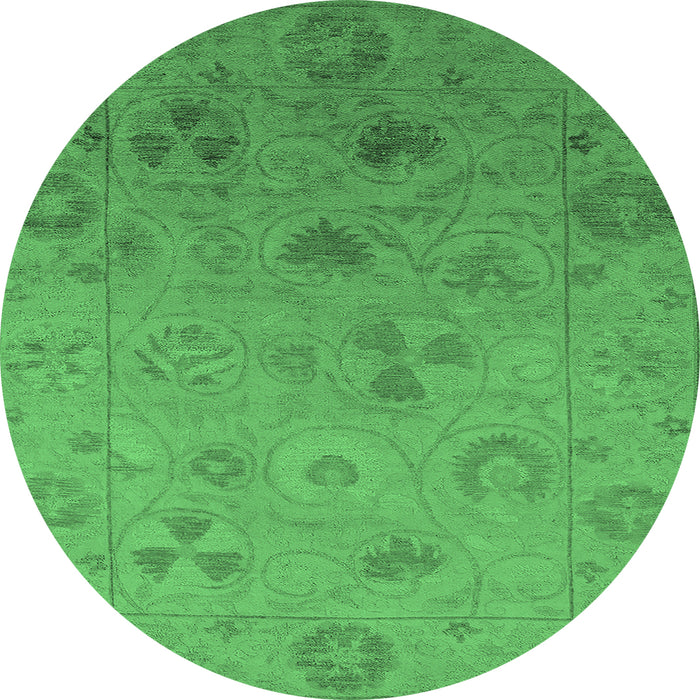 Round Oriental Emerald Green Industrial Rug, urb2837emgrn