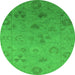 Round Machine Washable Oriental Green Industrial Area Rugs, wshurb2837grn