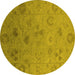 Round Machine Washable Oriental Yellow Industrial Rug, wshurb2837yw