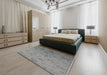 Mid-Century Modern Silver Gray Oriental Rug in a Bedroom, urb2837