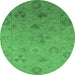 Round Machine Washable Oriental Emerald Green Industrial Area Rugs, wshurb2837emgrn