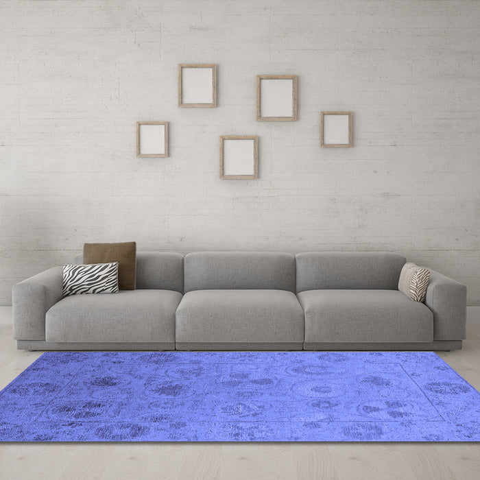 Machine Washable Oriental Blue Industrial Rug in a Living Room, wshurb2837blu