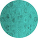 Round Machine Washable Oriental Turquoise Industrial Area Rugs, wshurb2837turq