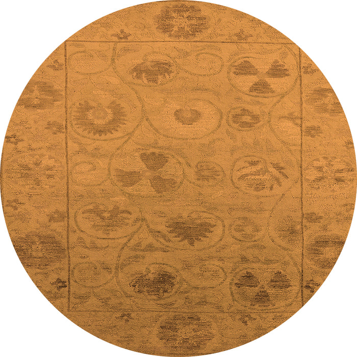 Round Machine Washable Oriental Orange Industrial Area Rugs, wshurb2837org