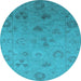 Round Machine Washable Oriental Light Blue Industrial Rug, wshurb2837lblu