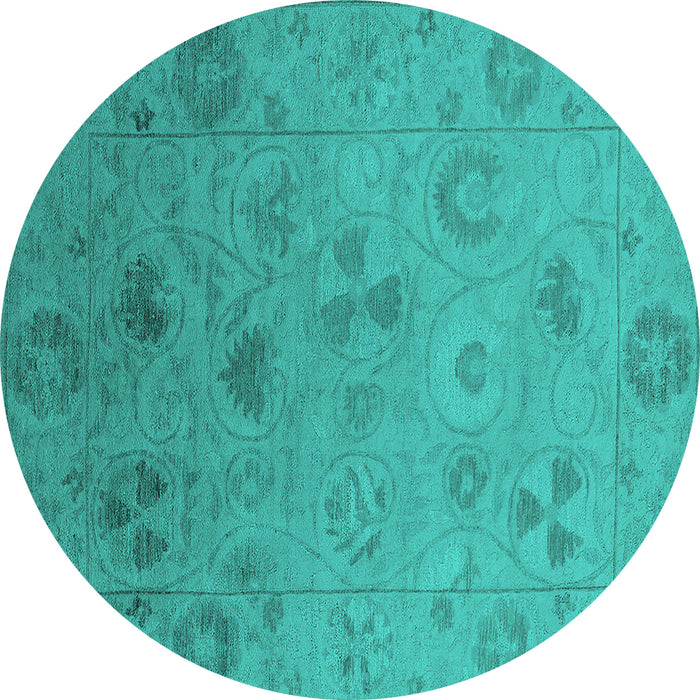 Round Oriental Turquoise Industrial Rug, urb2837turq