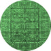 Round Oriental Emerald Green Industrial Rug, urb2838emgrn