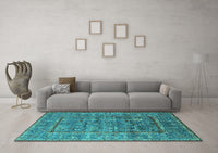 Machine Washable Oriental Turquoise Industrial Rug, wshurb2838turq