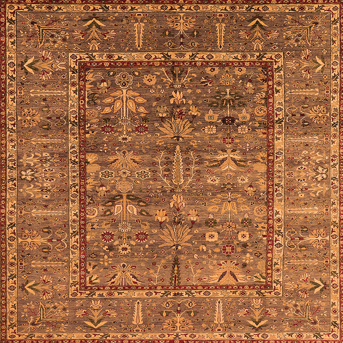 Square Machine Washable Oriental Orange Industrial Area Rugs, wshurb2838org