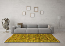Machine Washable Oriental Yellow Industrial Rug in a Living Room, wshurb2838yw