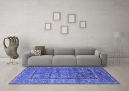Machine Washable Oriental Blue Industrial Rug in a Living Room, wshurb2838blu