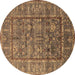 Round Machine Washable Oriental Brown Industrial Rug, wshurb2838brn