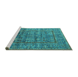 Sideview of Machine Washable Oriental Turquoise Industrial Area Rugs, wshurb2838turq