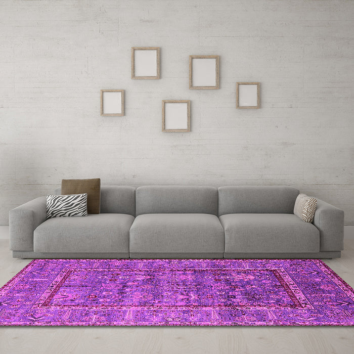 Machine Washable Oriental Pink Industrial Rug in a Living Room, wshurb2838pnk