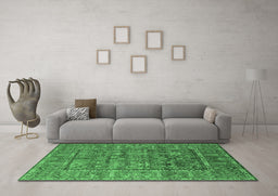 Machine Washable Oriental Emerald Green Industrial Area Rugs in a Living Room,, wshurb2838emgrn