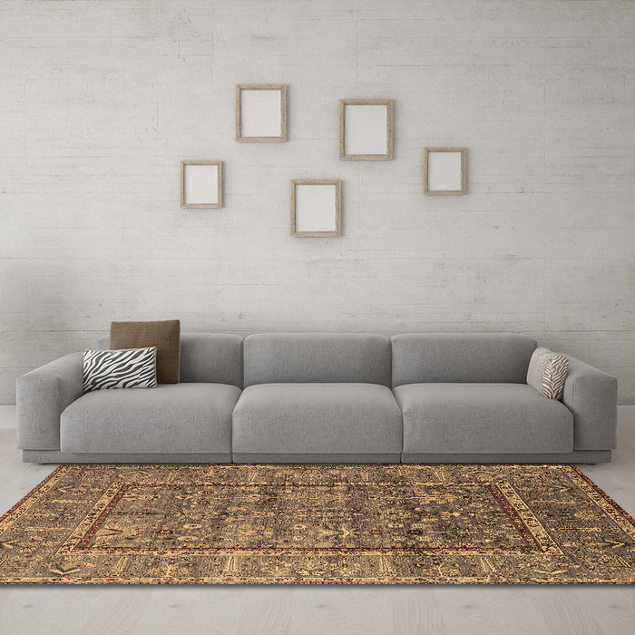 Machine Washable Oriental Brown Industrial Rug in a Living Room,, wshurb2838brn
