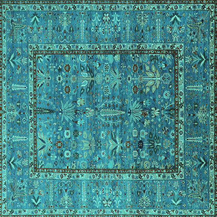 Square Machine Washable Oriental Turquoise Industrial Area Rugs, wshurb2838turq
