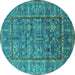 Round Machine Washable Oriental Turquoise Industrial Area Rugs, wshurb2838turq