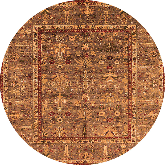 Round Machine Washable Oriental Orange Industrial Area Rugs, wshurb2838org