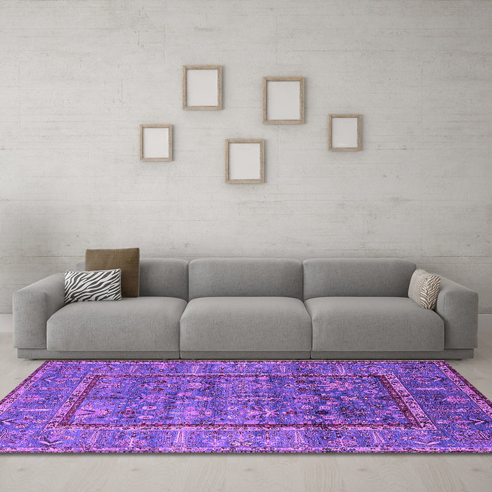 Machine Washable Oriental Purple Industrial Area Rugs in a Living Room, wshurb2838pur