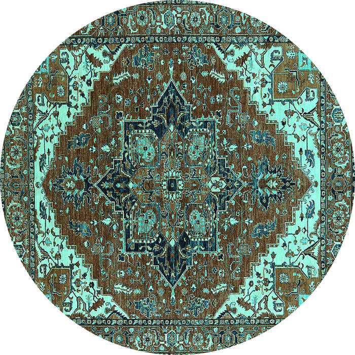 Round Machine Washable Persian Turquoise Traditional Area Rugs, wshurb2839turq