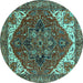 Round Machine Washable Persian Turquoise Traditional Area Rugs, wshurb2839turq