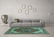 Machine Washable Persian Turquoise Traditional Area Rugs in a Living Room,, wshurb2839turq