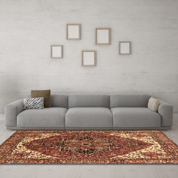 Machine Washable Persian Brown Traditional Rug in a Living Room,, wshurb2839brn