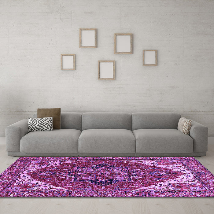 Machine Washable Persian Purple Traditional Area Rugs in a Living Room, wshurb2839pur