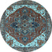 Round Machine Washable Persian Light Blue Traditional Rug, wshurb2839lblu