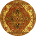 Round Machine Washable Persian Yellow Traditional Rug, wshurb2839yw