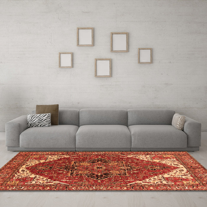Machine Washable Persian Orange Traditional Area Rugs in a Living Room, wshurb2839org