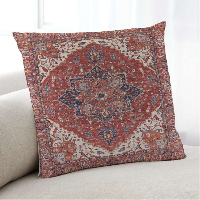 Lifestyle Image of Mid-Century Modern Urban Square Tomato Red Throw Pillow, 18 inch by 18 inch, pwurb2839