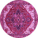 Round Machine Washable Persian Pink Traditional Rug, wshurb2839pnk